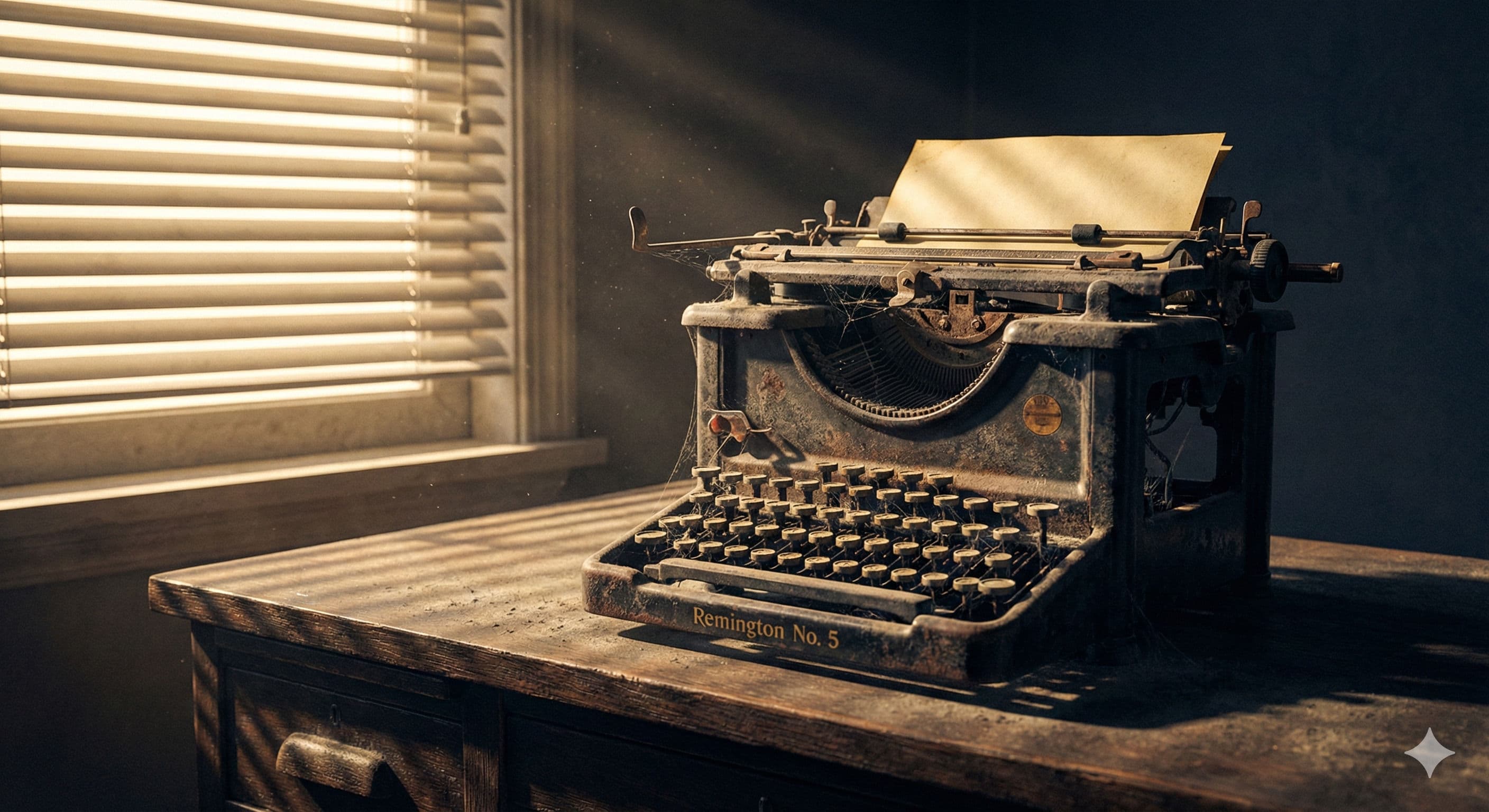 Vintage typewriter with golden light